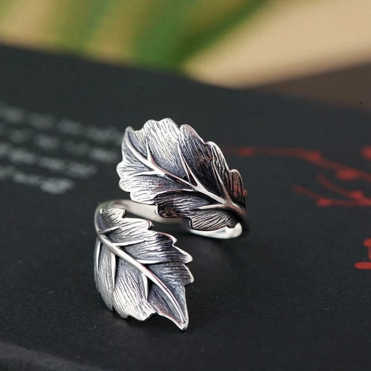 925 Sterling Silver Leaf Adjustable Ring