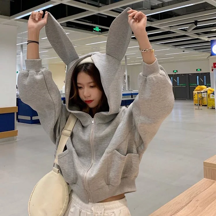 Casual Loose Bunny Ears Hoodie Outerwear - Modakawa Modakawa