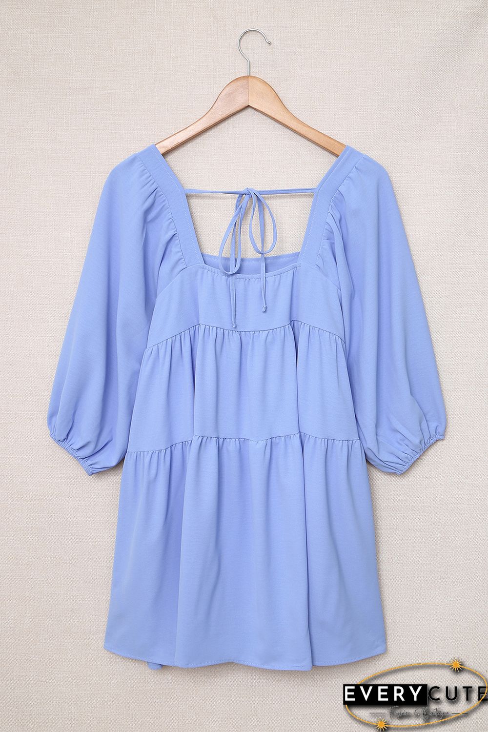 Sky Blue Square Neck Half Sleeve High Low Mini Dress