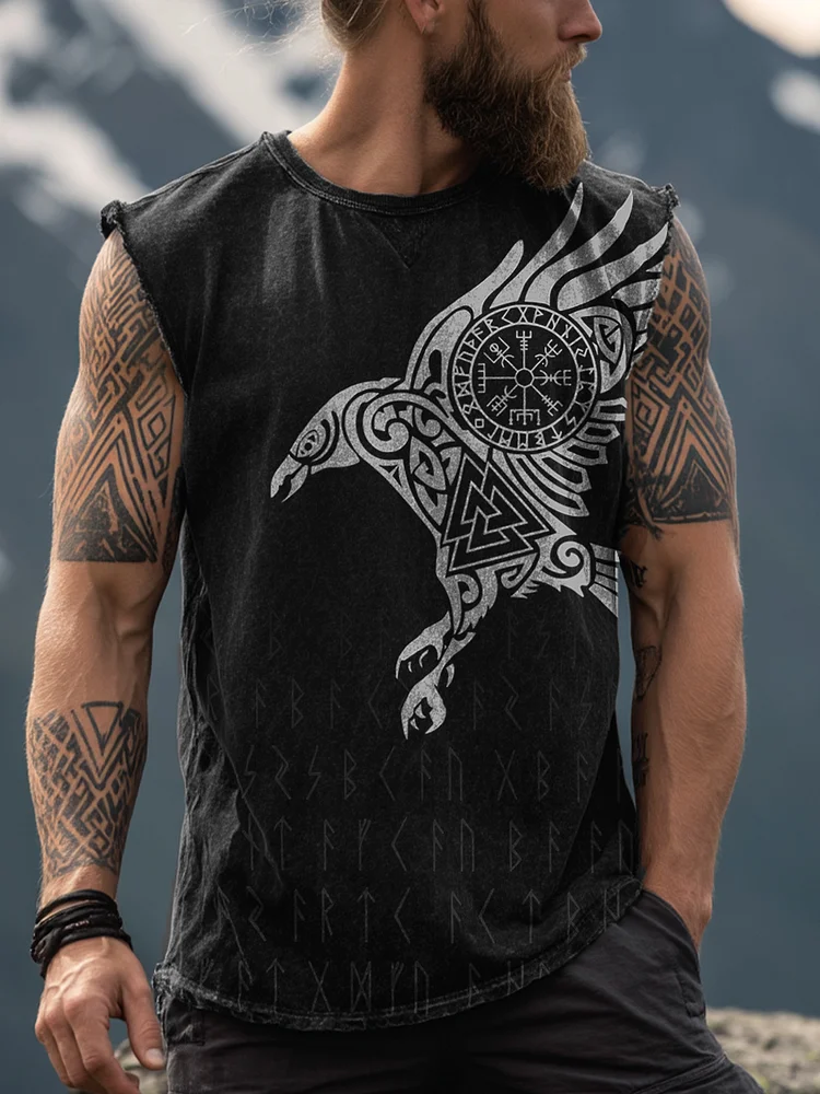 Herren Viking inspirierte Print gewaschene Tank Top