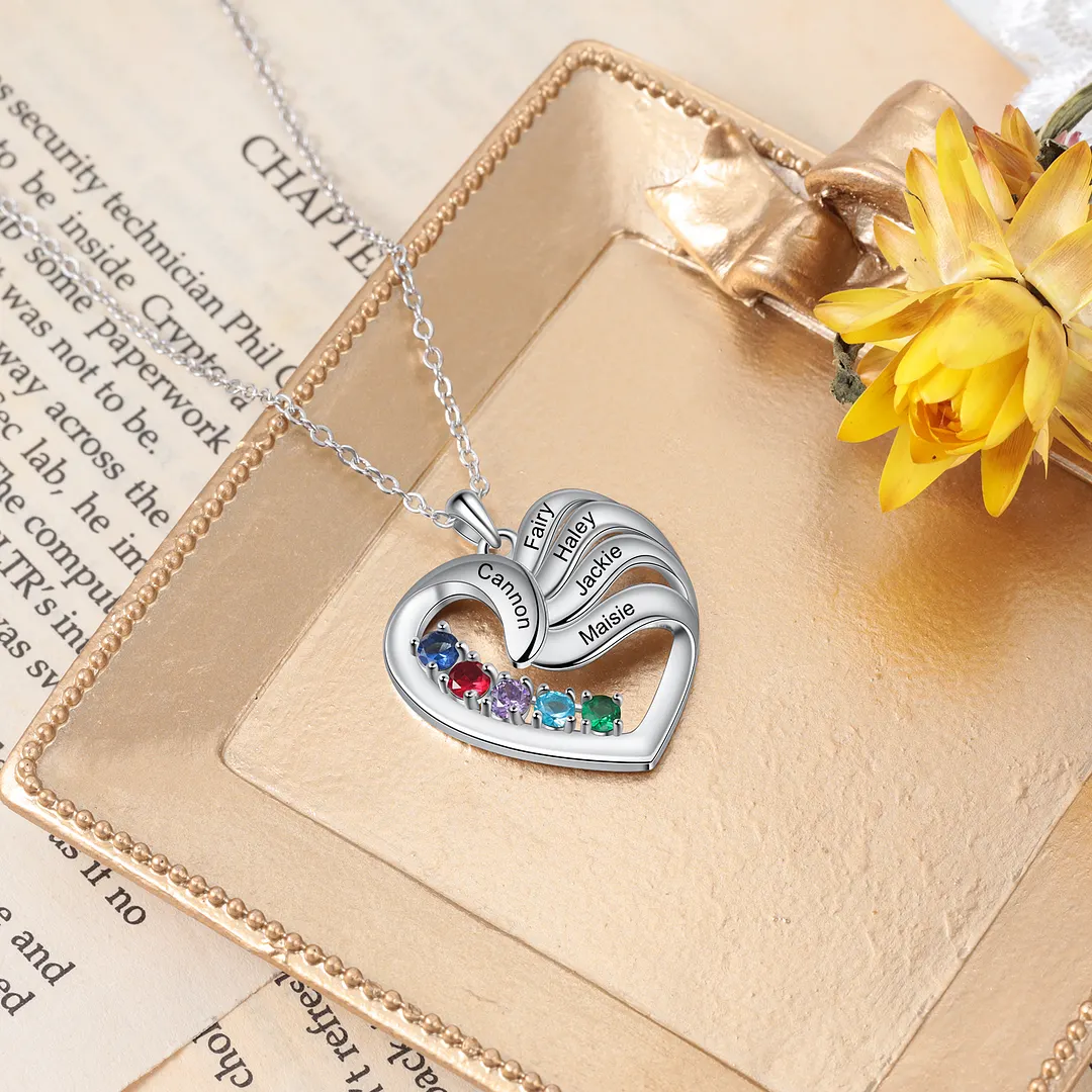 YL 925 Sterling Silver Mum Heart Pendant Necklace - Choose Your Birthstone