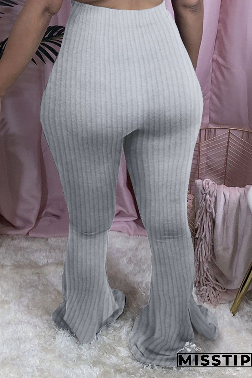 Pink Fashion Casual Boot Cut Solid Trousers