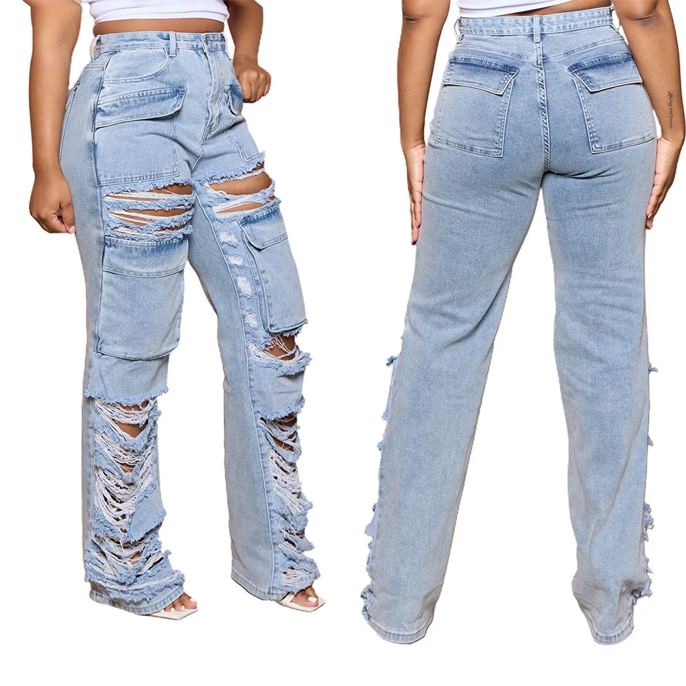New Style High Waist Wide Leg Ripped Casual Jeans | IFYHOME