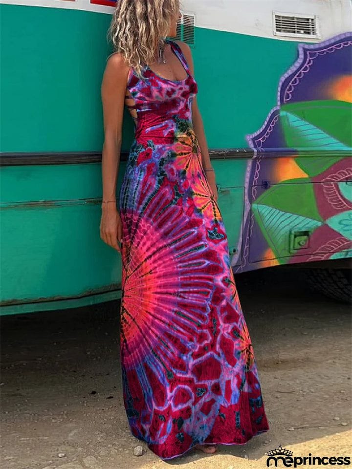 Women's Leisure U Neck Backless Vacation Dress for Summer