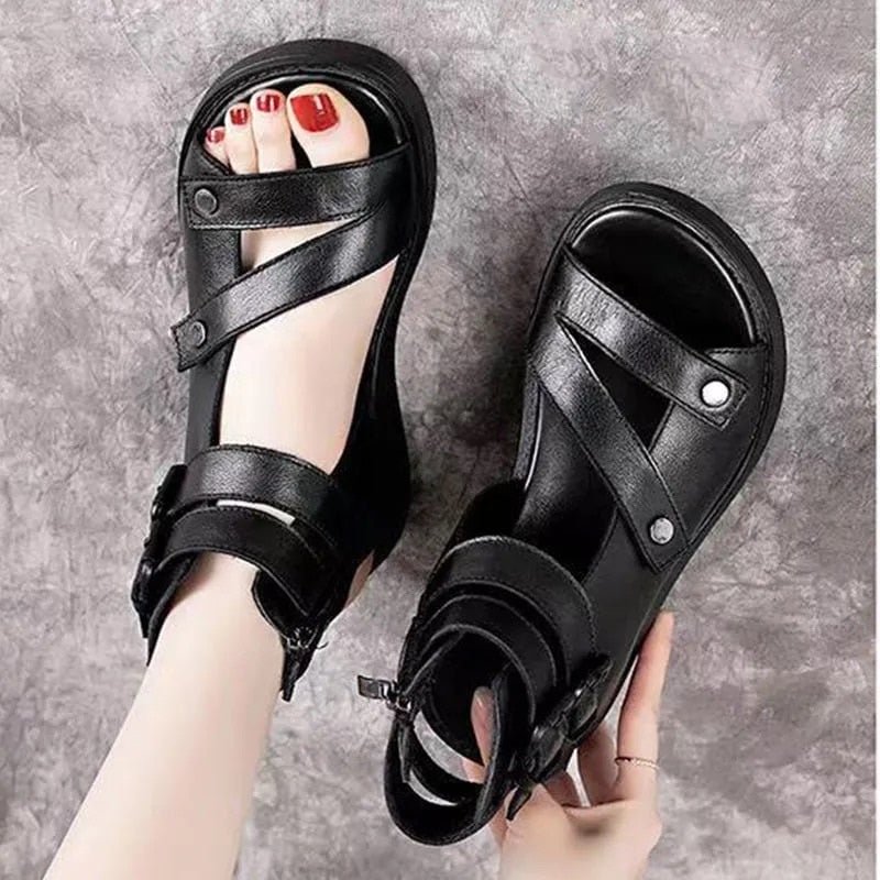 2021 Fish Mouth High Quality Soft PU Leather And Cowhide Summer Roman Shoes Women Sandals Platform Heighten Shoe Wedges Sandals