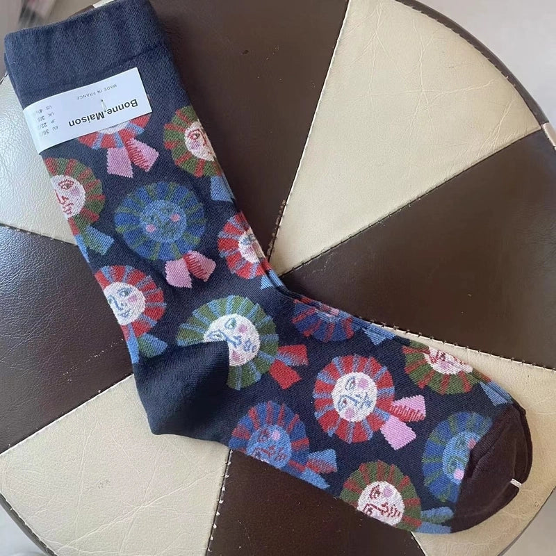 Women’s Minimalist Human Houndstooth Cotton Crew Socks A Pair