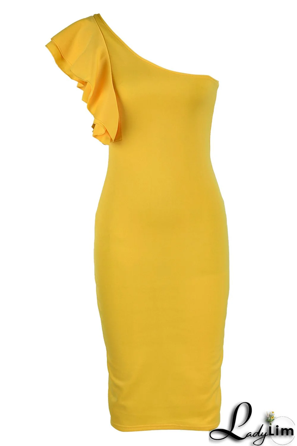 Yellow Fashion Sexy Solid Patchwork Backless One Shoulder Evening Dress