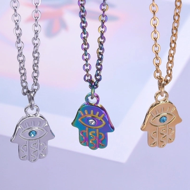 10 Pieces 304 Stainless Steel 18K Gold Plated Basic Modern Style Classic Style Plating Inlay Geometric Devil's Eye Palm Rhinestones Pendant Necklace