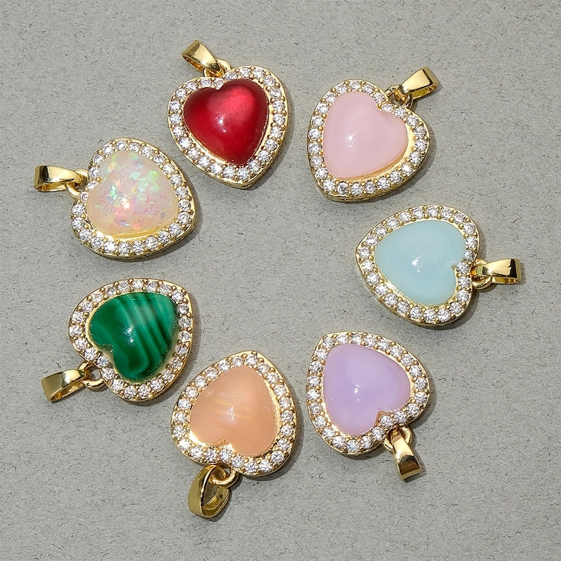 1 PCS/Package Synthetic Resin Copper Resin Zircon 18K Gold Plated Heart Shape Jewelry Accessories Pendant