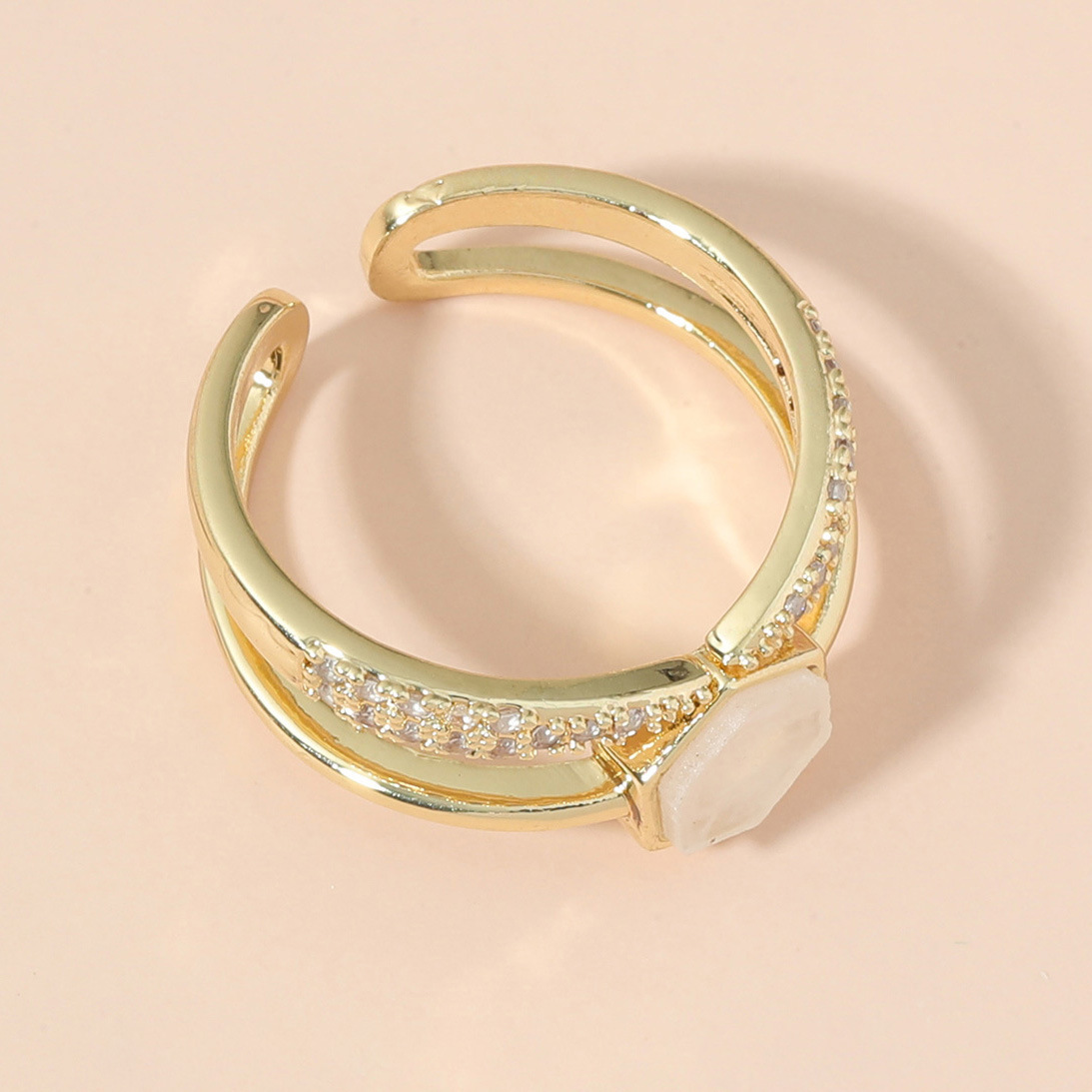 Zirconia Geometric Gold-Plated Ring