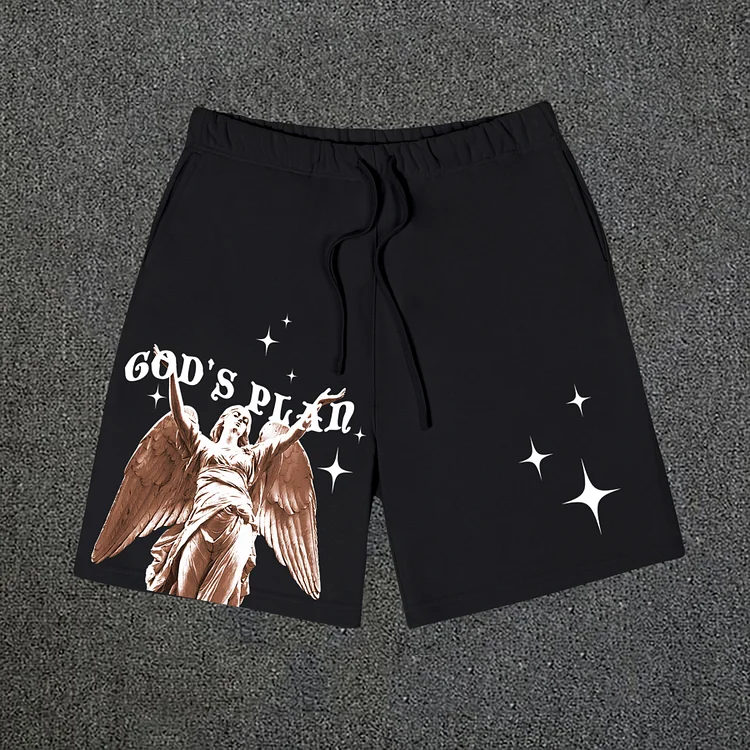 Unisex God's Plan Print Graphic Cotton Drawstring Shorts SOPULA