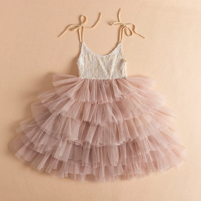 Girls Summer Dresses For Kids Sling Lace Tulle Tutu Birthday Clothes Baby Elegant Dress Wedding Party Children Princess Costume