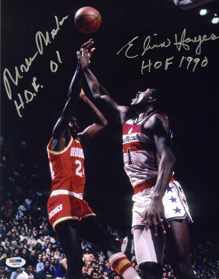 Moses Malone Elvin Hayes SIGNED 11x14 Photo Poster painting + HOF Bullets PSA/DNA AUTOGRAPHED