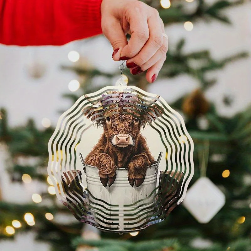 Tegooe Tegooe 2D Metal Highland Cow Wind Chime Spinner - Floral Print Art