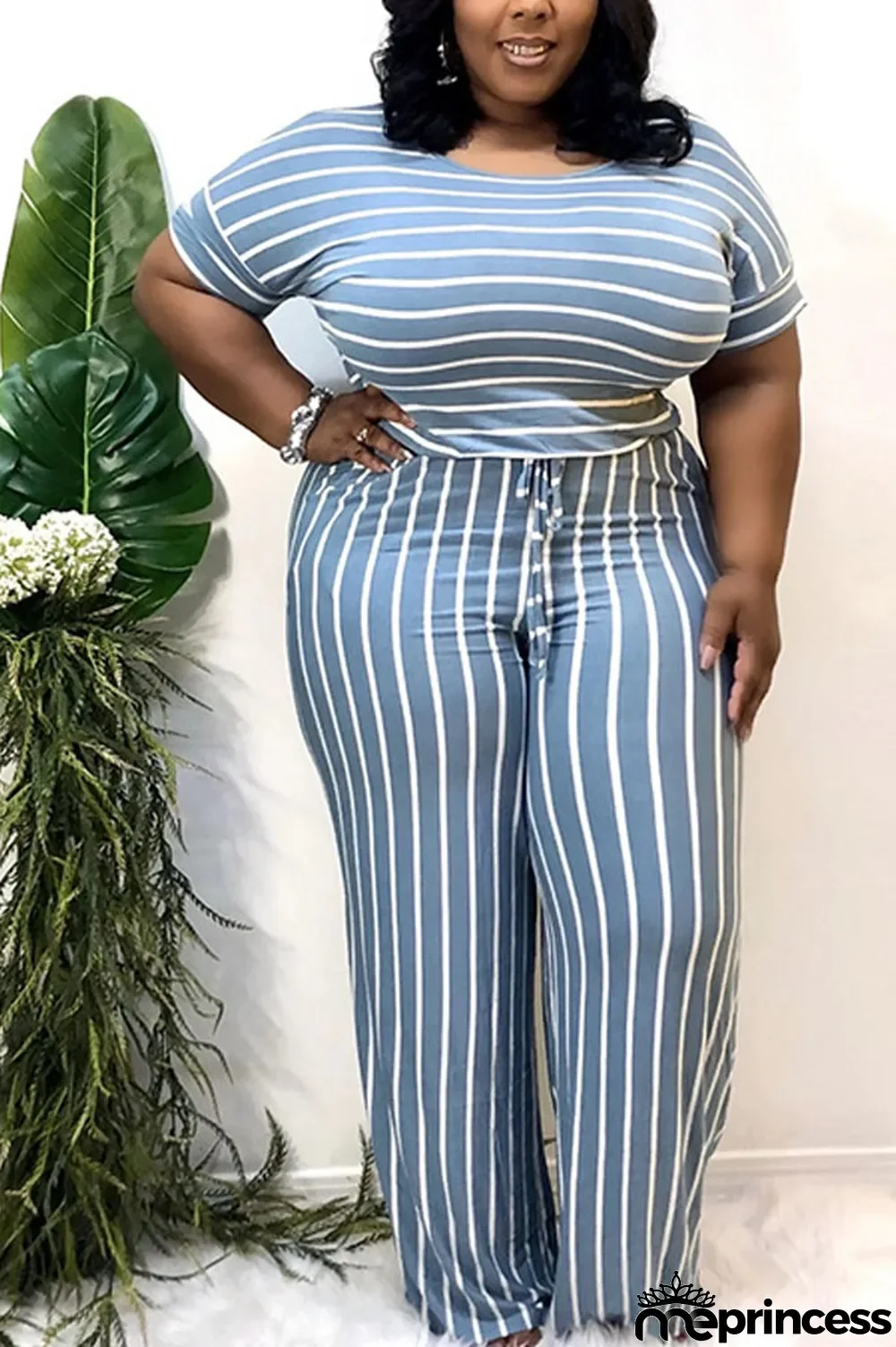 Grey Polyester Sexy Striped Print Stripe Plus Size