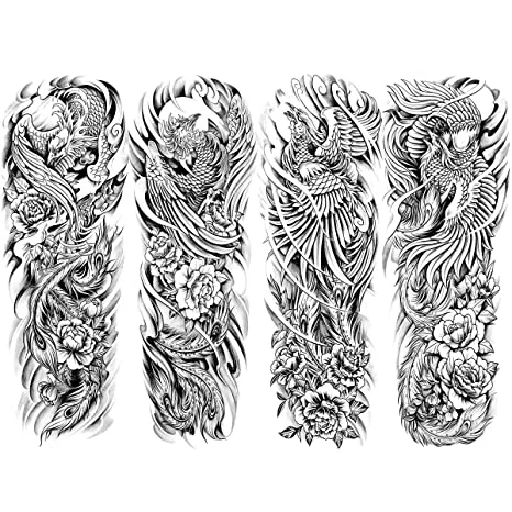 4 sheets Waterproof Temporary Tattoos Stickers Extra Large Full Arm Phoenix Flower