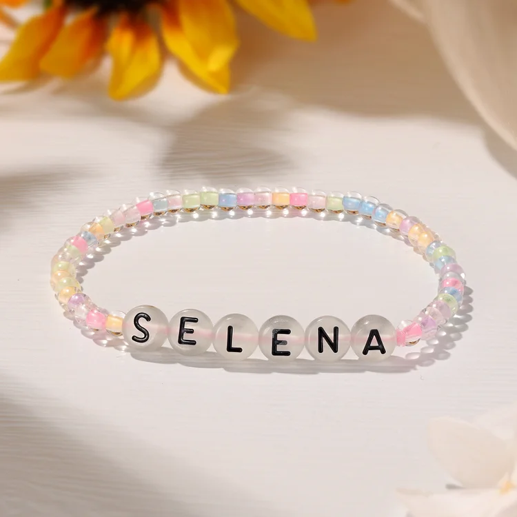 Personalized Name Colored Glass Beaded Bracelet, A Back-To-School Gift For Daughter