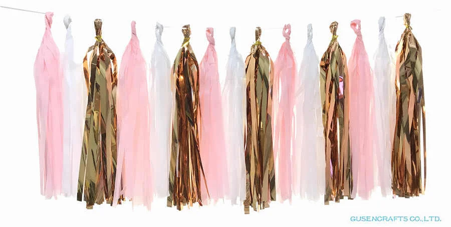 Mixed Rose Gold Iridescent DIY Tissue Paper Tassel Garlands Baby Shower Bachelorette Wedding Birthday Party Decoration Supplies