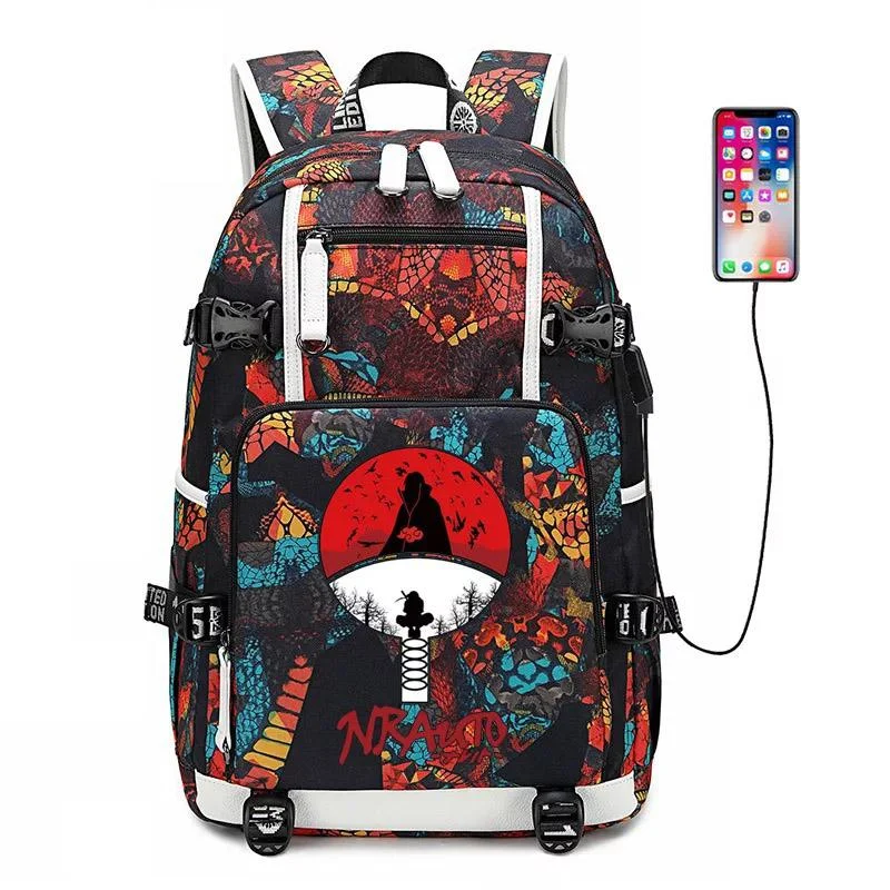 Buzzdaisy Anime Naruto Uzumaki Hatake Kakashi Uchiha Sasuke #15 USB Charging Backpack School NoteBook Laptop Travel Bags