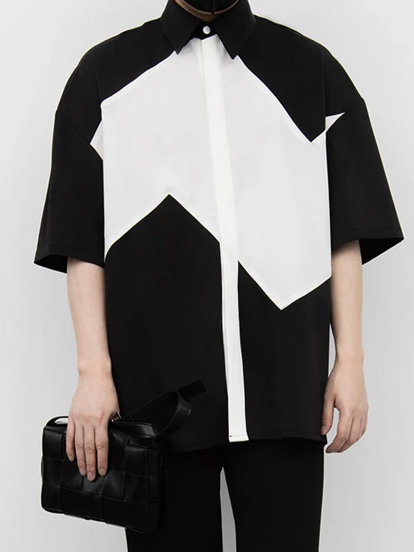 Aonga - Mens Contrast Color Asymmetrical Half Sleeve Shirt