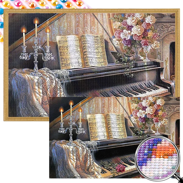 Partial AB Drill - Full Round Diamond Painting - Classical Piano 80*50CM