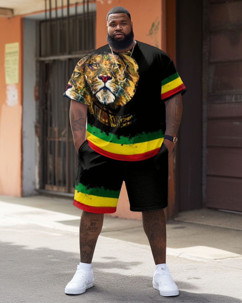 Street Red Green Yellow Block Lion Print Large Men's Set