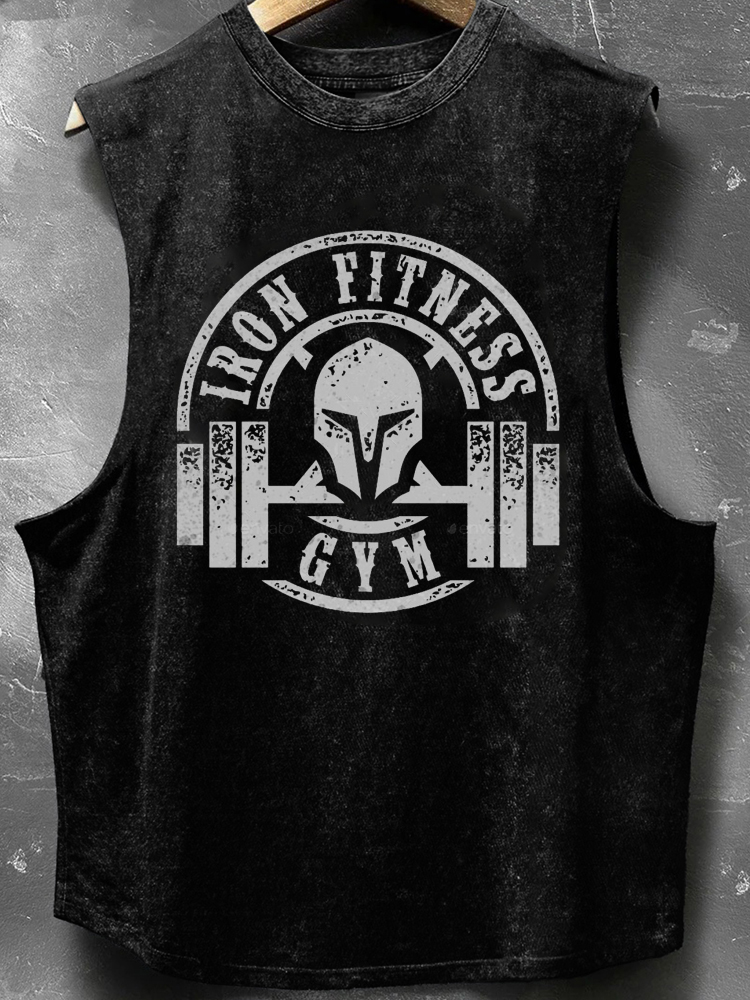 Gym Warrior Pattern Washed Old Vest