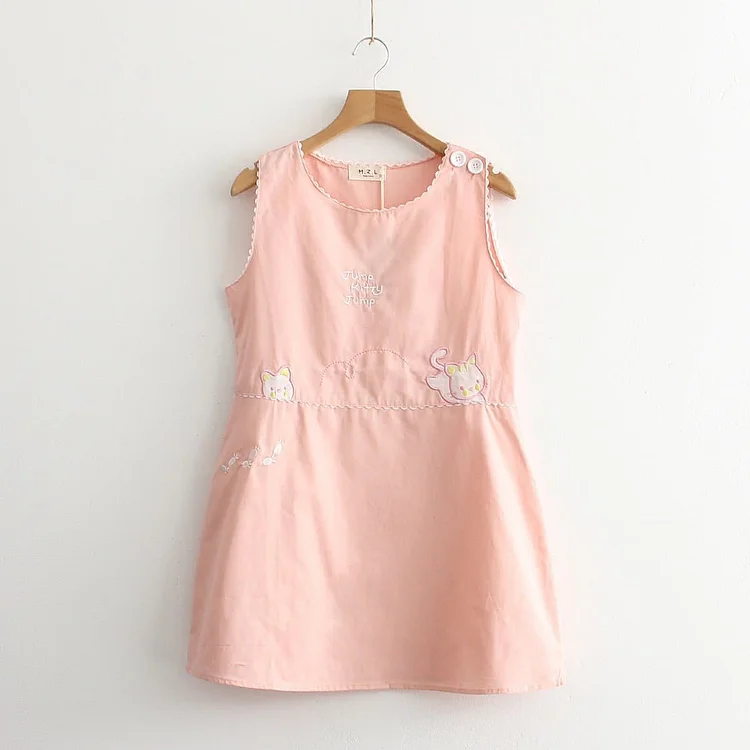 S/M Pink Sweet Style Neko Cat Embroidery Dress SP166189