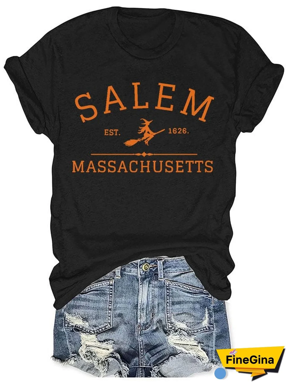 Women's Casual Salem Massachusetts Printed Short Sleeve T-Shirt