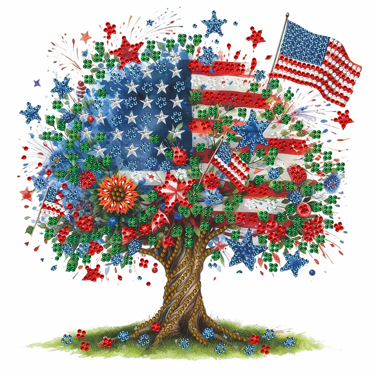 Independence Day Tree 30*30cm (Canvas) Special Shaped Drill Diamond Painting gbfke