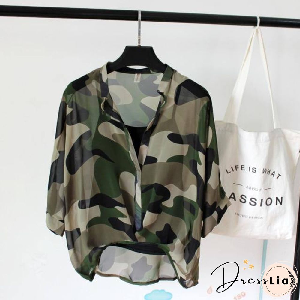 Ladies Two Piece Set Leopard Chiffon Shirts Summer Half Sleeve Loose V-Neck Women Casual Blouse Sexy Plus Size Striped Tops