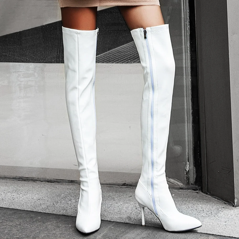 BONJOMARISA New Plus Size 34-45 Ins Sexy White Over The Knee Boots Women 2020 Thin High Heels Thigh High Lady Boots Shoes Woman