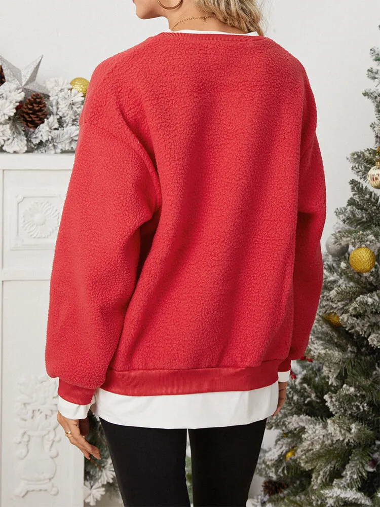 Cartoon Animal Christmas Tree Fake Two Pieces Sweatshirt