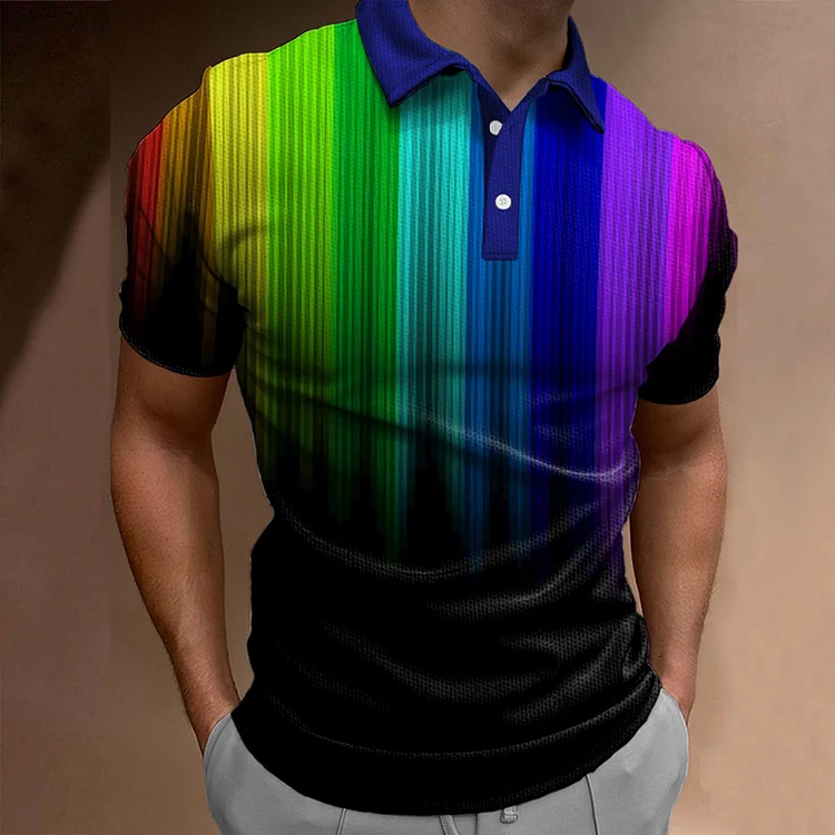 BrosWear Rainbow Gradient Print Art Print Casual Polo Shirt