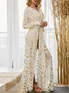 Bronzing Printed Split-Side Long Sleeves Maxi Dresses