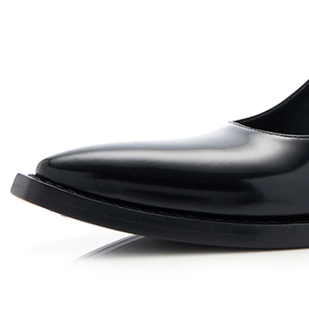 Black Patent Leather Snip Toe Buckle Fastening Strap Mary Janes