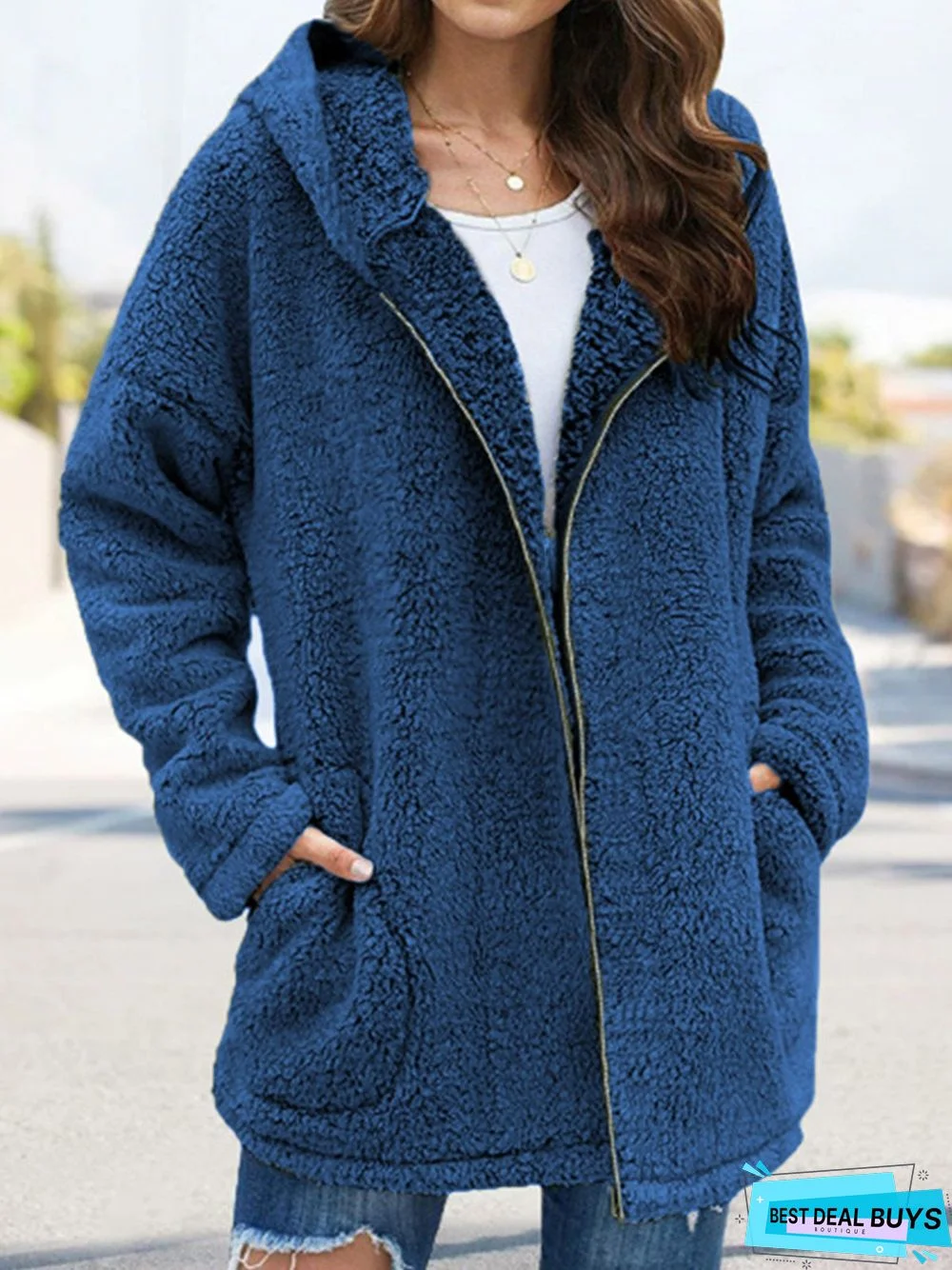 Women Autumn Winter Causal Daily Plush Fleece Zipper Long Sleeve Teddy Coat