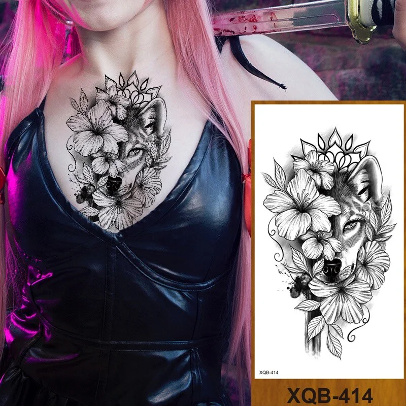 Temporary Tattoo Stickers Feather Totem Tiger Wolf Lion King Cheetah Men Women Adults Girl Flower Arm Body Fake Tatoo Waterproof