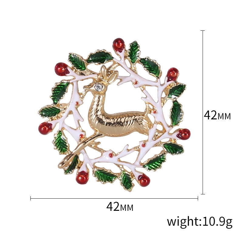Cute Classic Style Pin Santa Claus Snowflake Elk Alloy Enamel Inlay Rhinestones Unisex Brooches