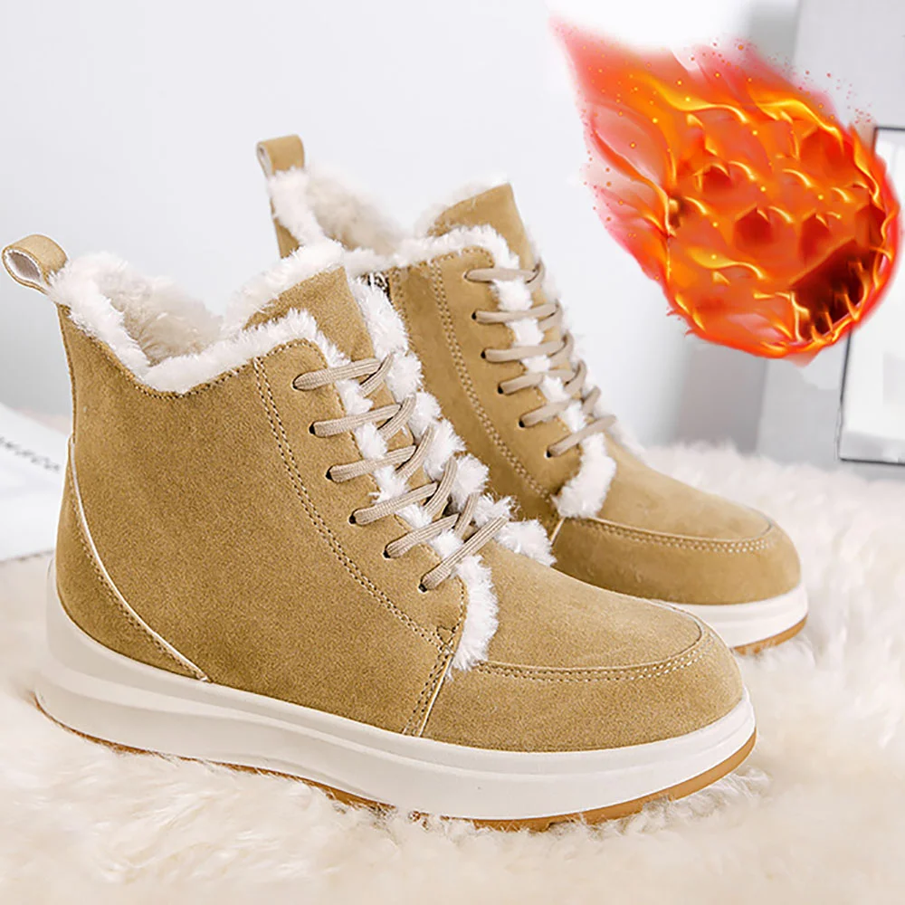 Smiledeer 2023 Women's Casual Lace Up Plush Warm Snow Boots