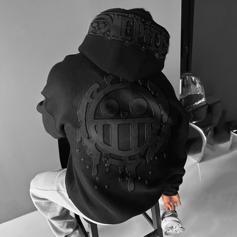 Stylish Embossed Hoodie with Unique Back Design for Men