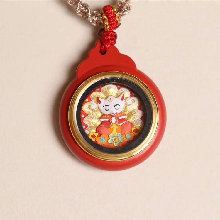 Thangka Buddha Love and Prosperity Fox Fairy Cinnabar Pendant