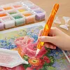 Resin Diamond Painting Point Drill Pen with 4 Various Tips Painting Arts 5D Point Drill Pen Diamonds Art Points Drills Pens for Nail Arts Rhinestone Decorations Cross-Stitch (Golden yellow)