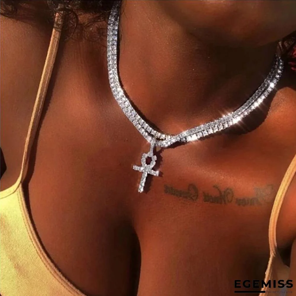 Silver Fashion Rhinestone Cross Pendant Double Necklaces | EGEMISS