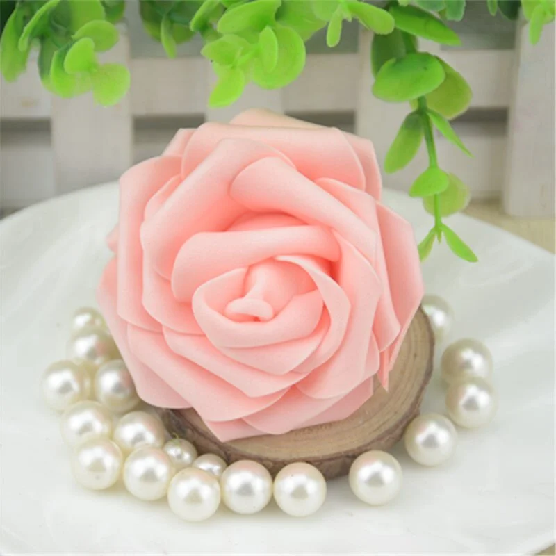 50pcs 7CM Artificial Foam Roses Flower Heads For Home Wedding Decoration Scrapbooking PE Flower DIY Kissing Balls Craft Multi