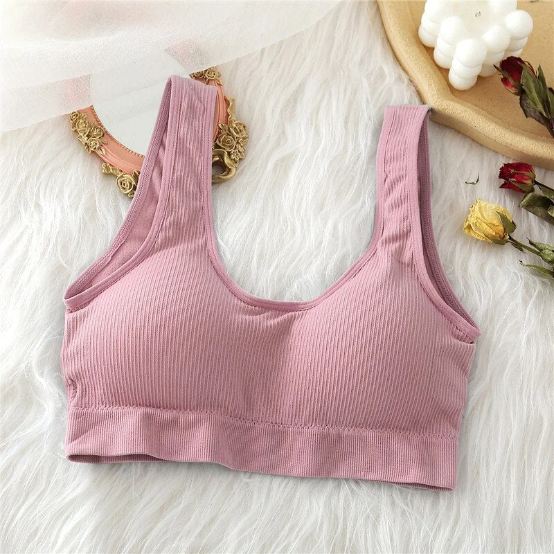 Seamless Women Backless Camisole Female Crop Top Sexy Tank Top Girls 6 Solid Colors Fashion Padded Crop Top Underwear For Lady