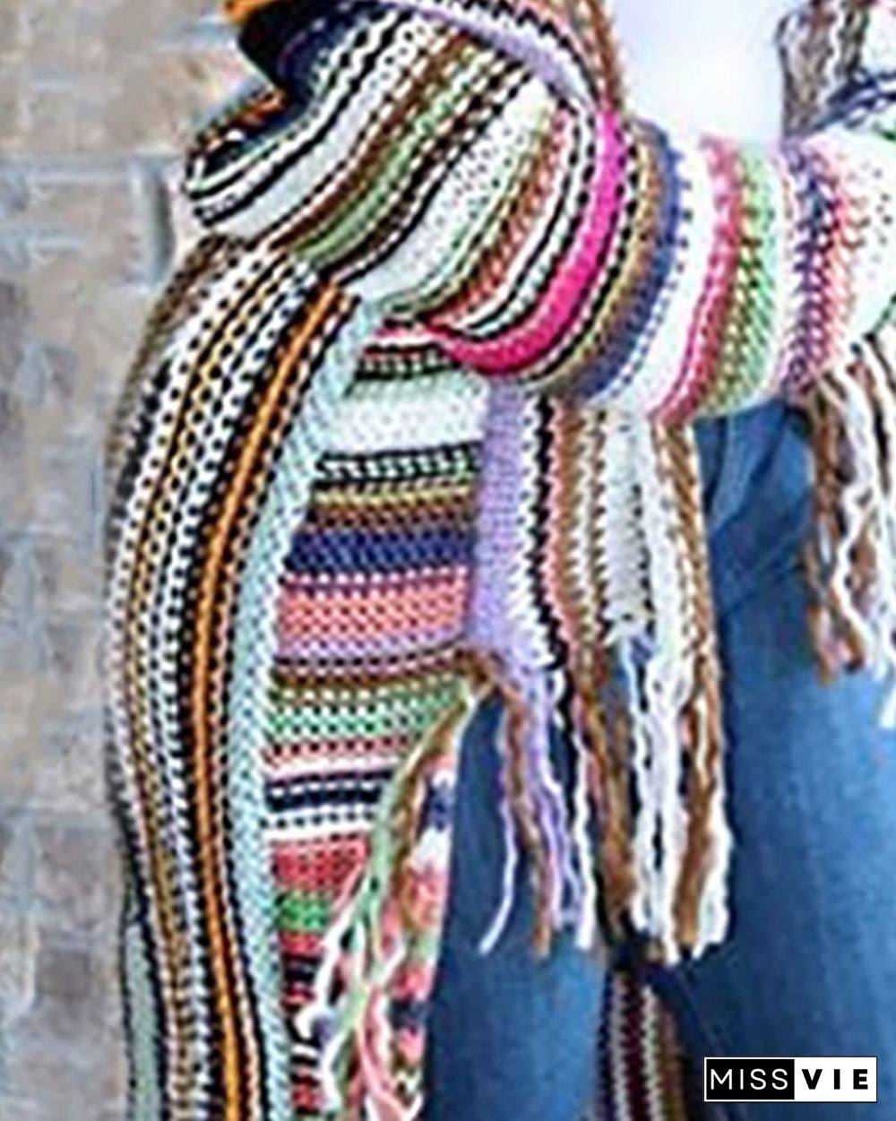 Colorblock Tassel Design Knit Longline Cardigan