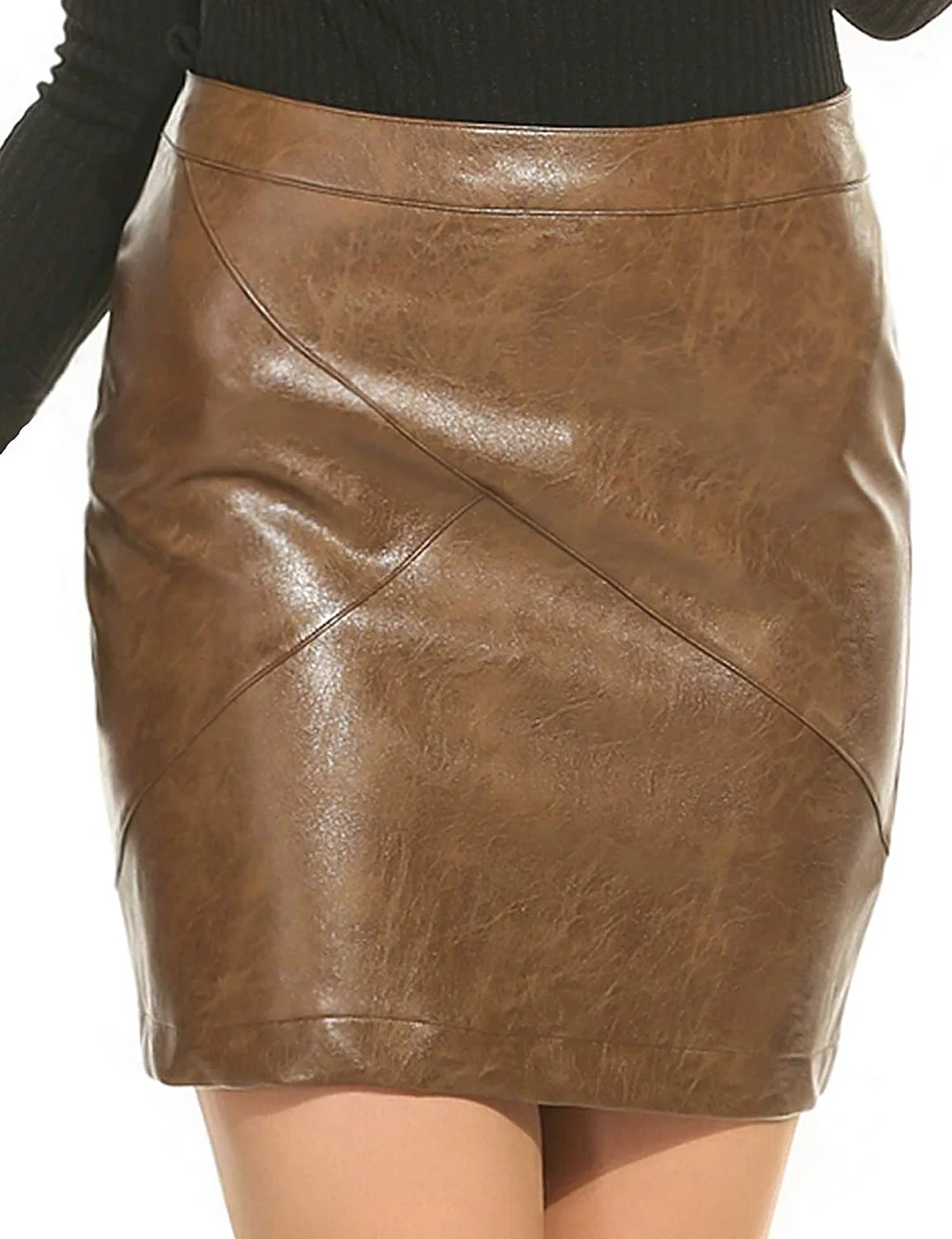 Women Classic High Waisted Faux Leather Bodycon Slim Mini Pencil Skirt