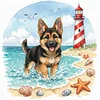 German Shepherd Dog Seaside Puppy-11CT Stamped Cross Stitch Pillowcase 45*45cm