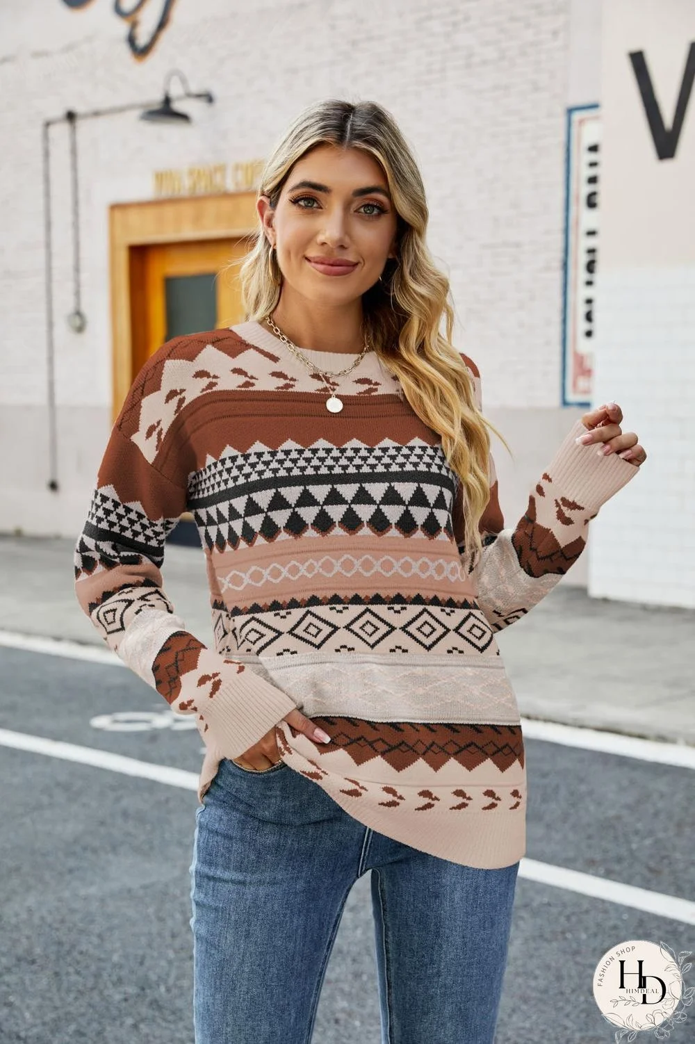 Boho Floral Knitted Shift Sweater